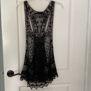 Black lace crochet festival tank/cover up